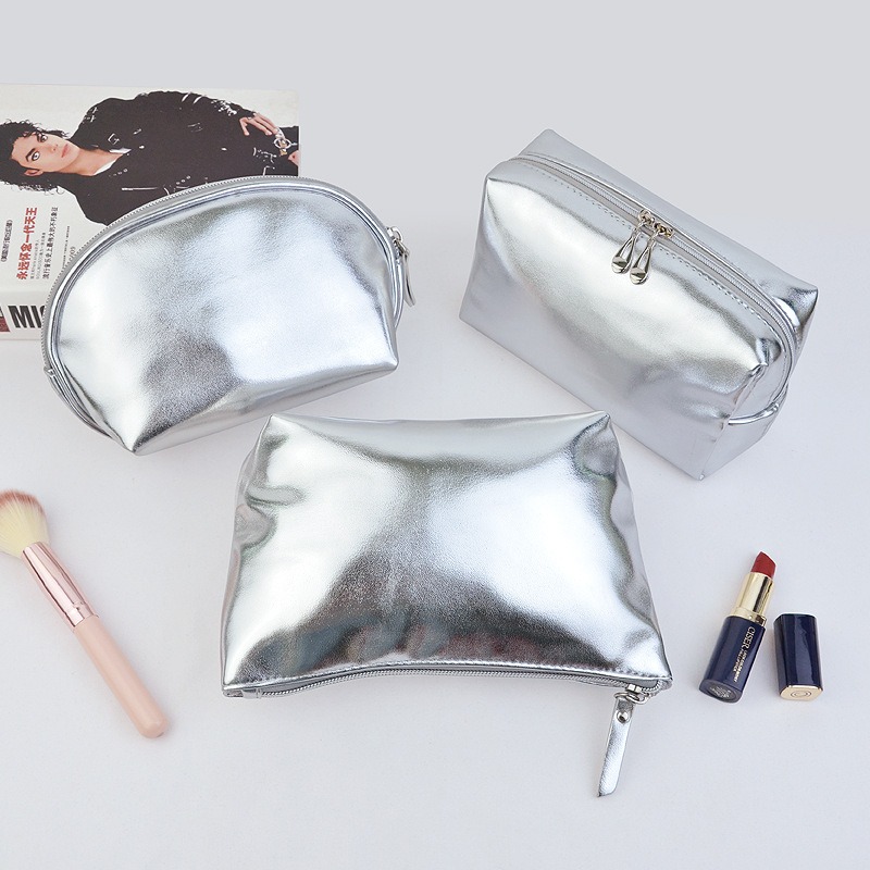 Silver Waterproof Makeup Case for Travel - Compact Cosmetics Organizer with Zipper Closure