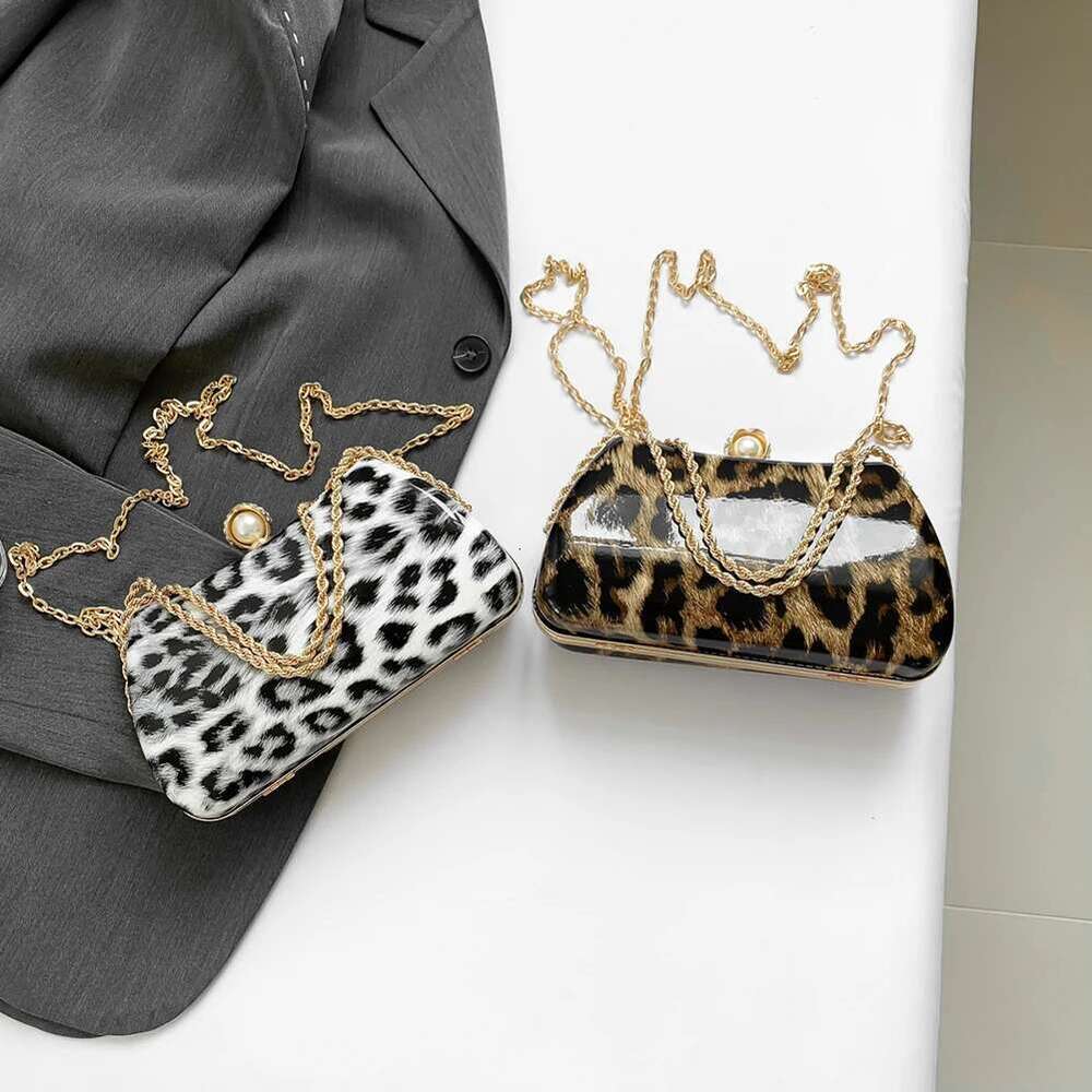 Evening Chain Leopard Women Crossbody Bag Rhinestone Handbag Top Handle Satchel for Wedding Party Prom