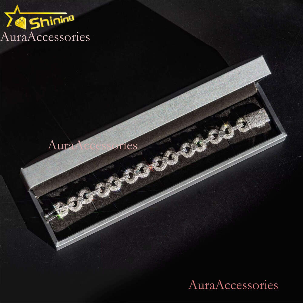 Fine Jewelry 13MM Bracelets D VVS Lab Dia Cuban Link Chain Iced Out Sier Moissanite Infinity Bracelet