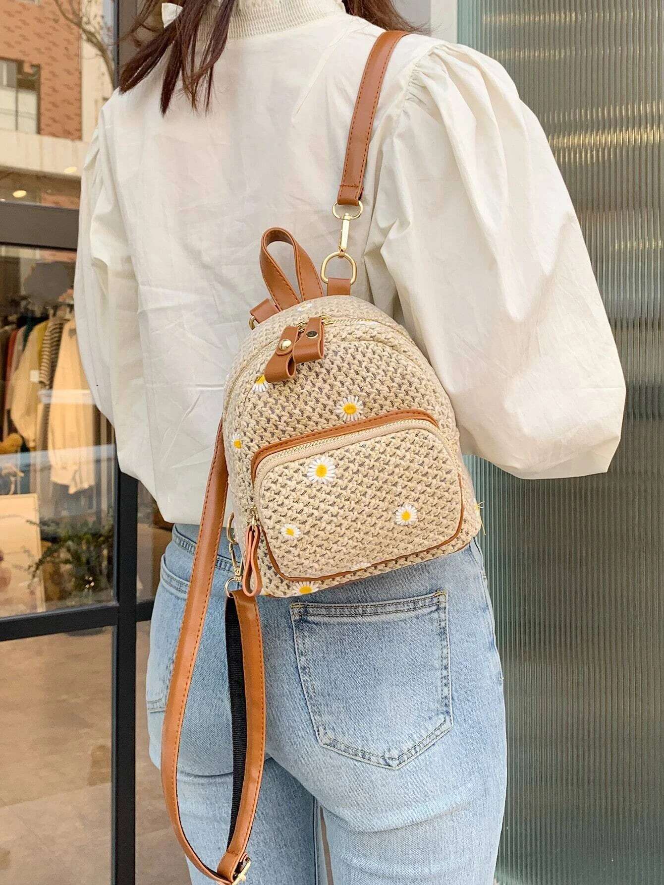 2025 new bag mini floral embroidery bag summer beach travel vacation fashion designer woven small backpack new trend fashion backpack commuting bag wo