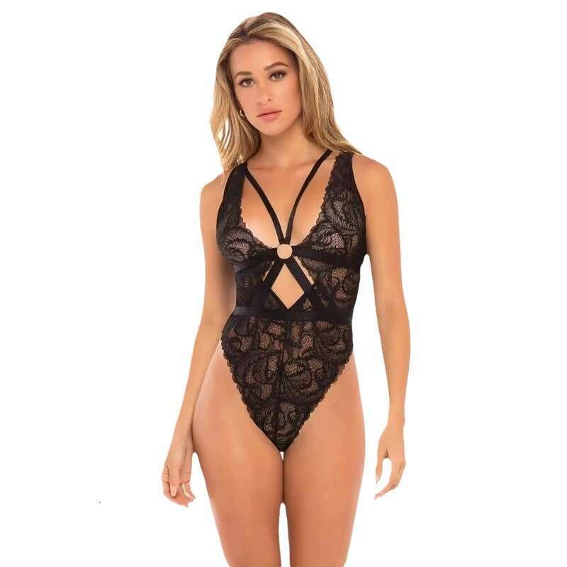 Sexy Lace Lingerie Sexy Lingerie With Hollowed Out And Lace Cross Exposed Back Tempting Jumpsuit Teasing Passion Set KQ