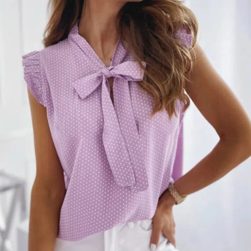 Fashionable and Elegant Polka Dot Bow Womens Shirt Series Leads Sleeveless Summer Casual 20949 250514