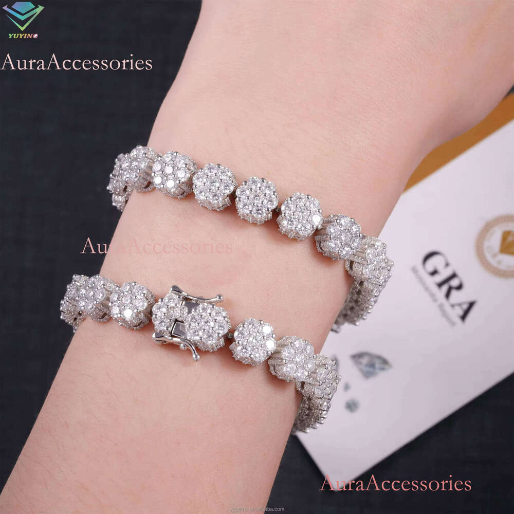 Dia Sterling Sier 10mm VVS Moissanite Dias Cuban Link Bracelet With GRA Certificate