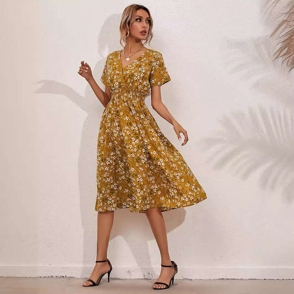 Women Clothes Dress Women S Summer Floral Print Short Sleeved Dress KQ