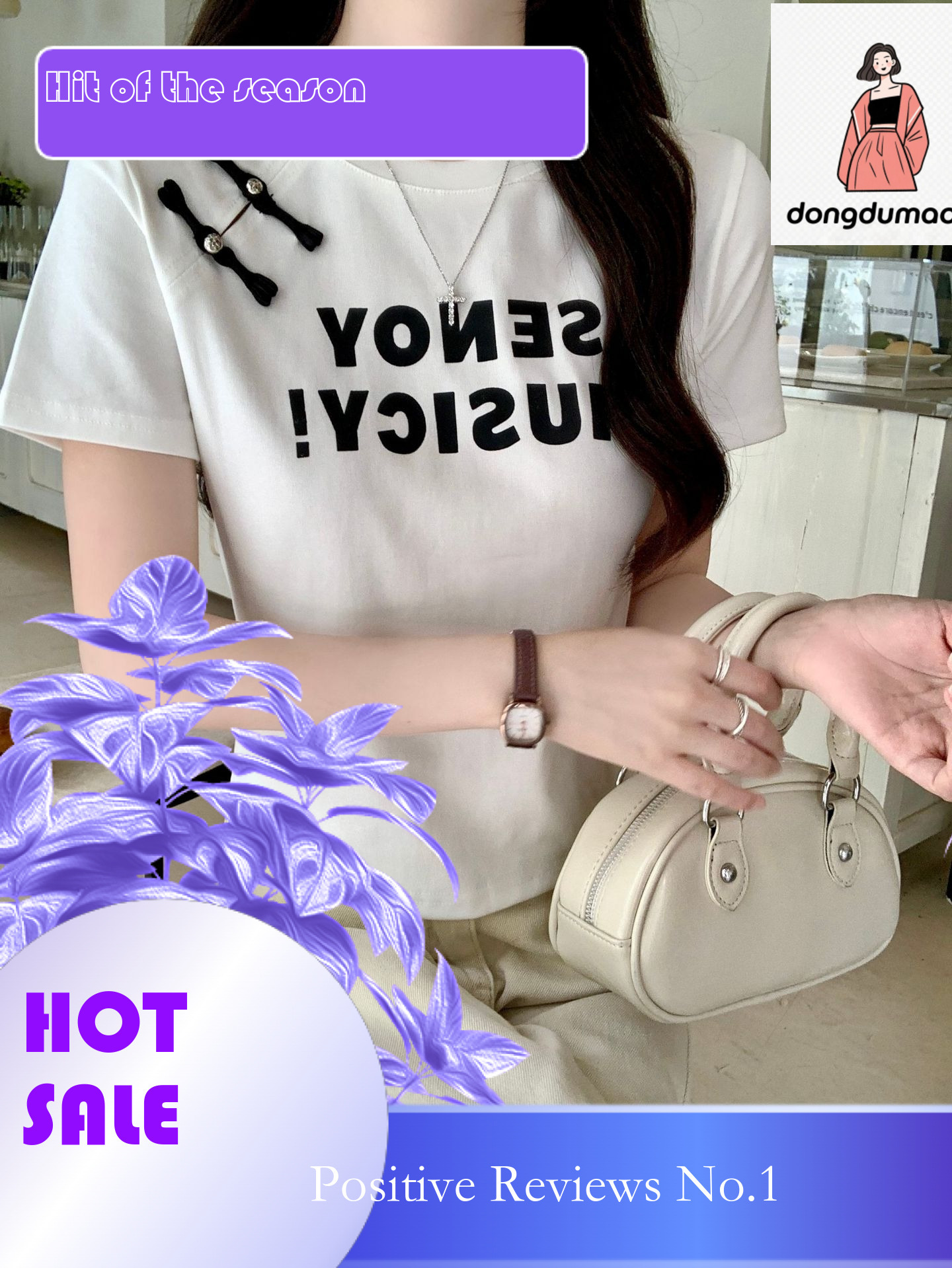 dongdumaoyi Chinese diagonal buckle shoulder sleeved T-shirt for women's summer 2025 new style letter niche print versatile short top