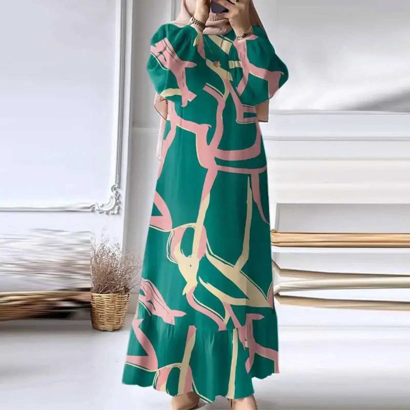 Eid Muslim Dress For Women Vintage Ruffle Hem Abaya Morocco Party Dresses Ramadan Lace Up Kaftan Islam Dubai Arab Long Robe 2024 X250514