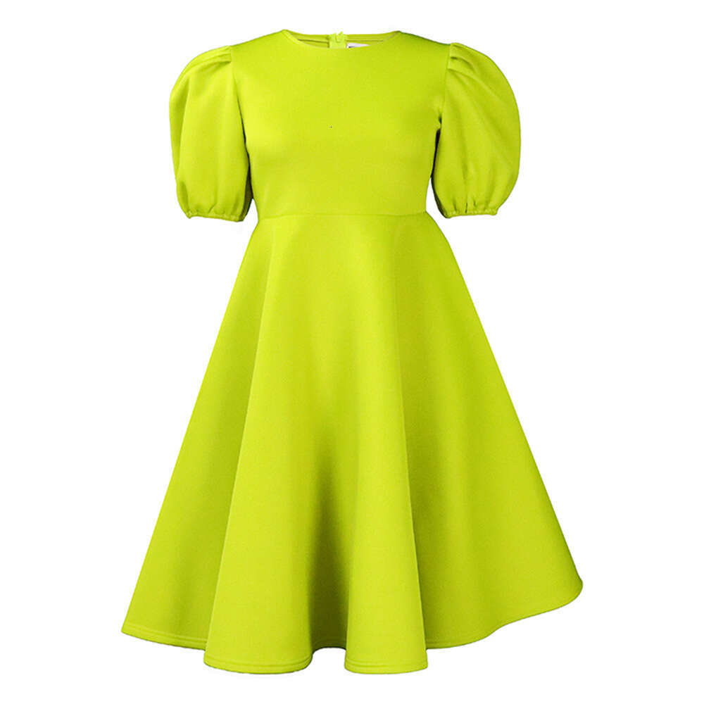 Women's Wear Women's Wear Round Necked Elegant Bubble Sleeves With Waistband And Large Hem Formal A-Line Dress