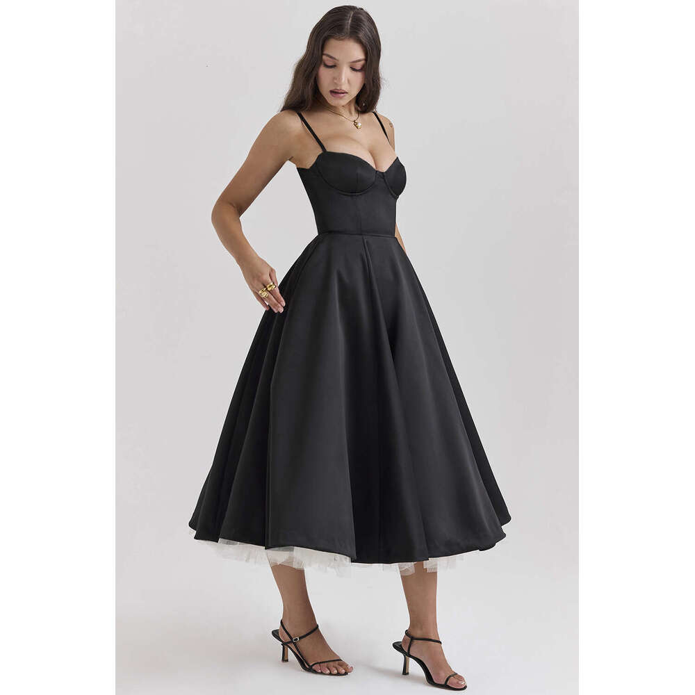 Women Clothes Dress New Summer Luxury Princess French Mesh Large Swing Double Layer Strap Dress For Women KQ