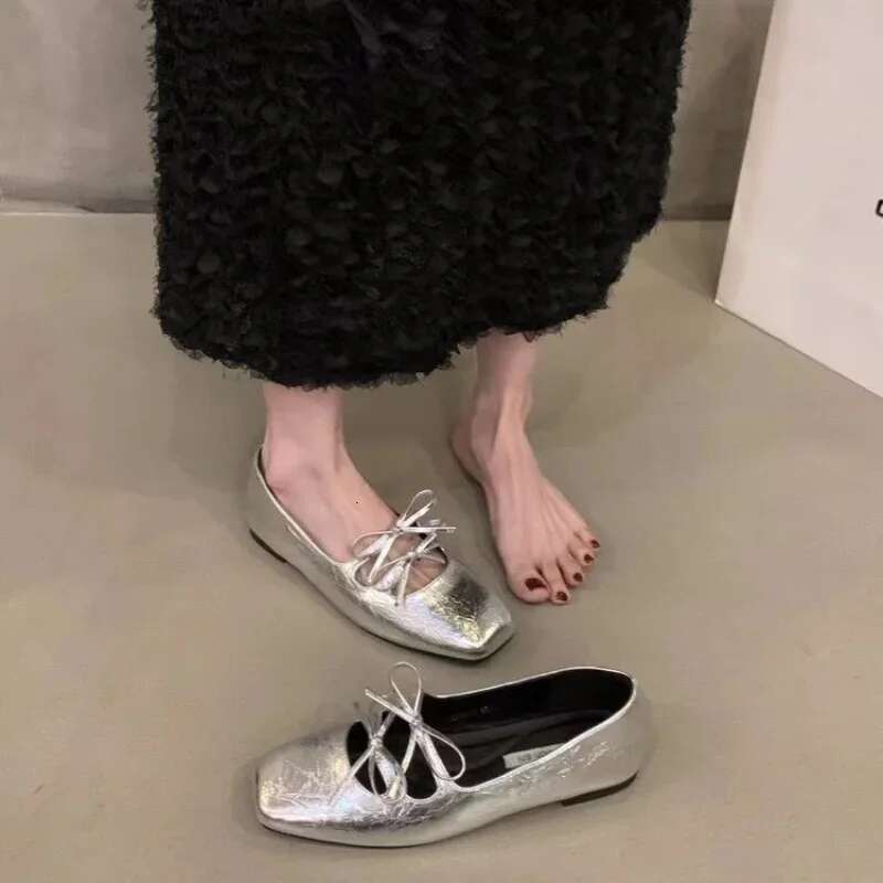 Lovely Double Bowknot Women Mary Jane New 2024 Spring Summer Square Toe Dress Flat Shoe Ladies Red Soft Sole Shoes
