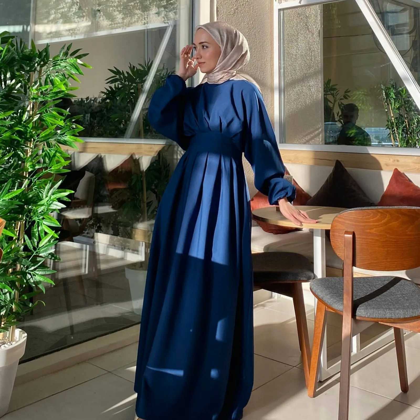 Elegant and Modest Blue Long Muslim Dress Womens Eid Ramadan Robe Dress 2025 Ramadan Kaftan Party Dresses Dubai Muslim Robe X250514