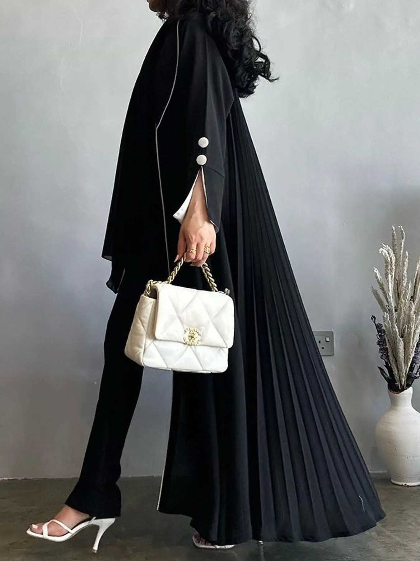 New Contrast Trim Open Front Cardigan Abaya Shawl Collar Robes Women Muslim Moroccan Kaftan Ramadan Jalabiya Islam Dubai Arabic X250514