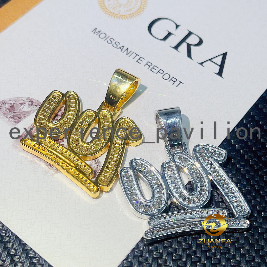 Hip Hop Jewelry Custom Charm Lucky Number 100 Pendant Baguette VVS Moissanite Pendant Iced Out Necklace