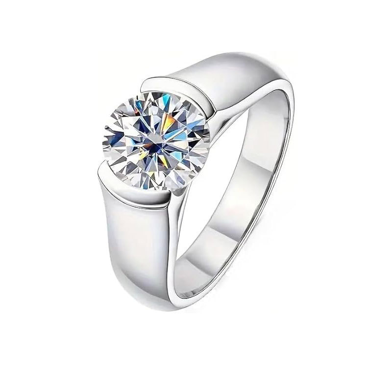 D-color VVS1 2CT Moissanite diamond ring for men and women, light luxury, pure silver plated 18K set diamond ring in stock wholesale