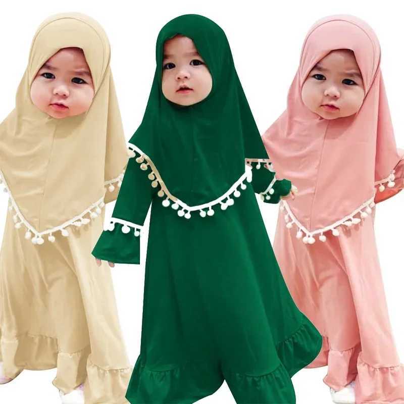 2pcs Kids Girls Hijab Abaya Muslim Set For Baby Islamic Clothing Overhead Scarf Kaftan Khimar Burqa Niqab Jalabiya Djellaba Suit X250514