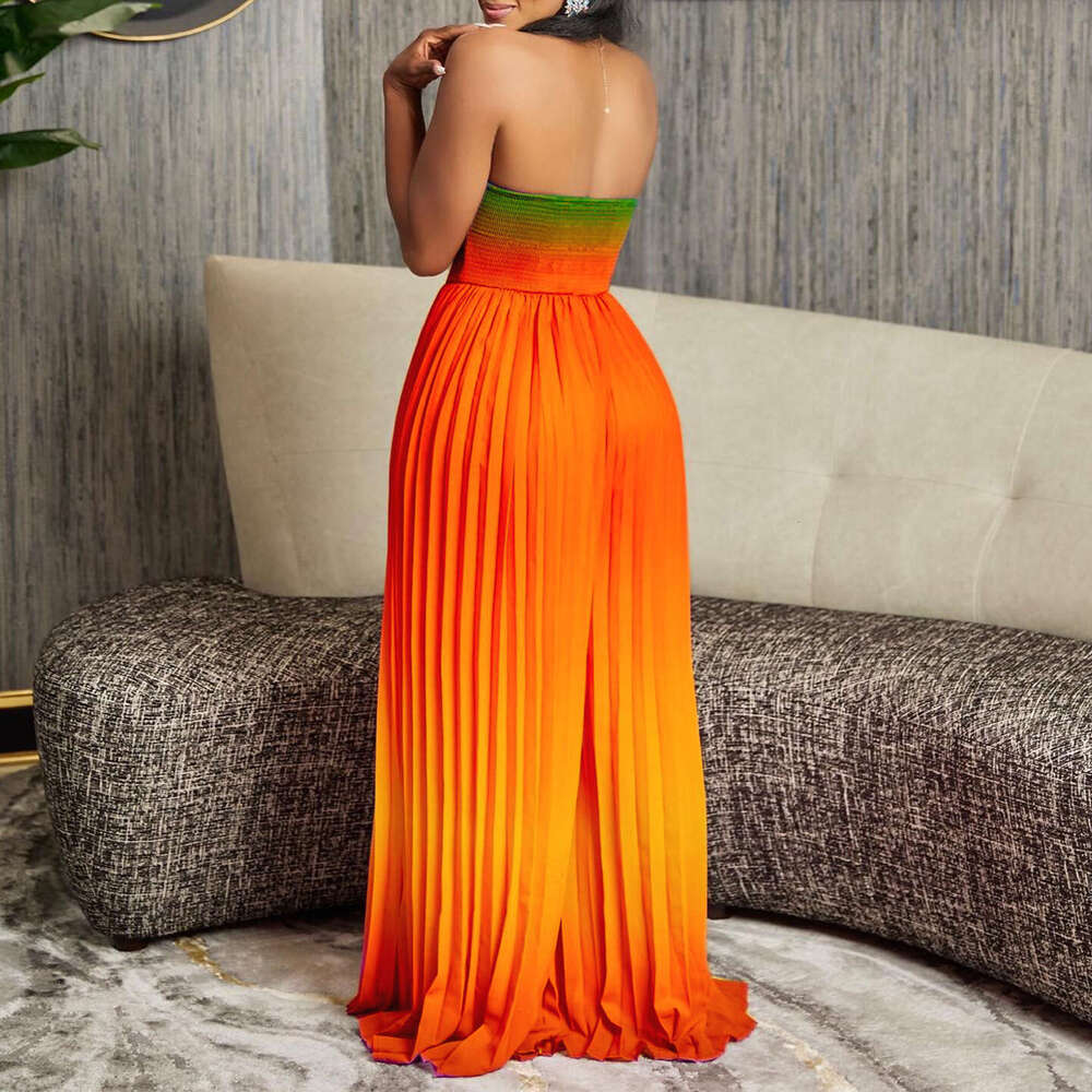 Women's Wear Women's Wear Women's Summer Sexy Strapless Backless Fashion Gradient Wide Leg Jumpsuit