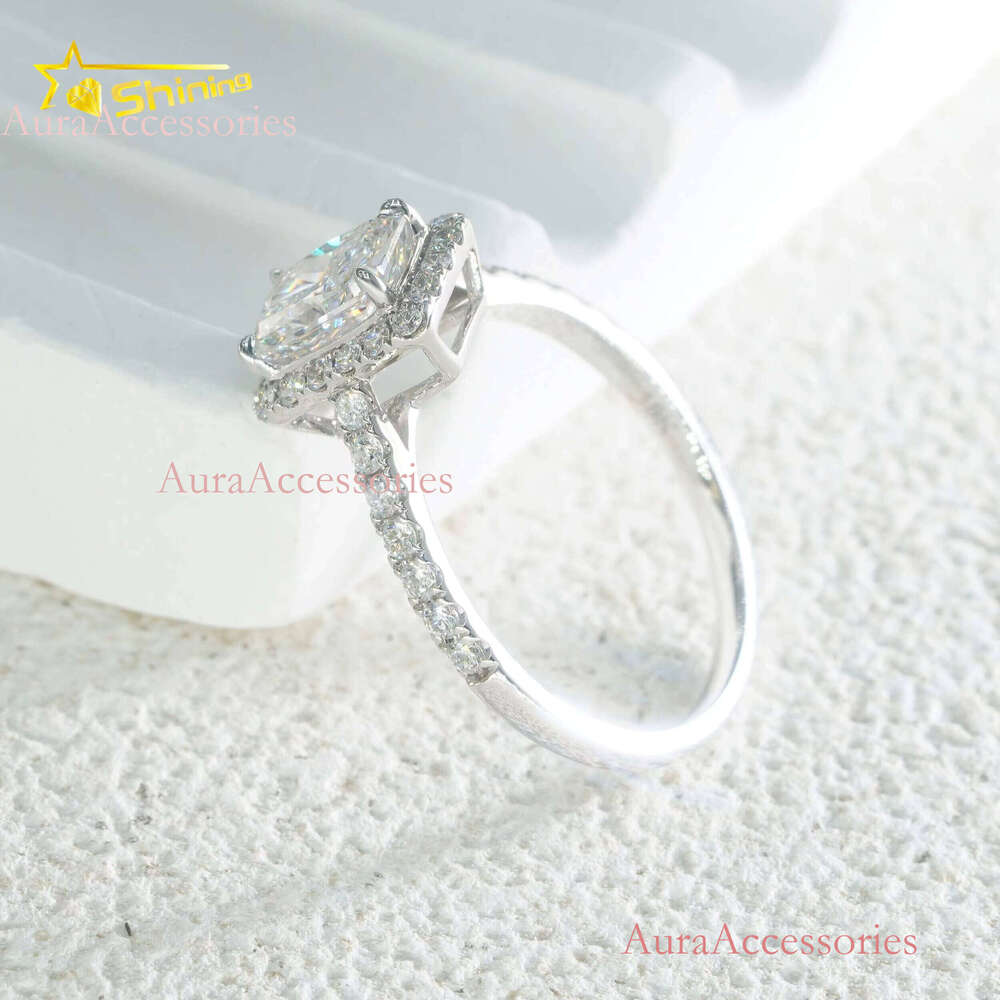 Solid Gold IGI 1.05ct Radiand Cut Lab Dia Ring Halo Engagement Wedding Rings with Certificate