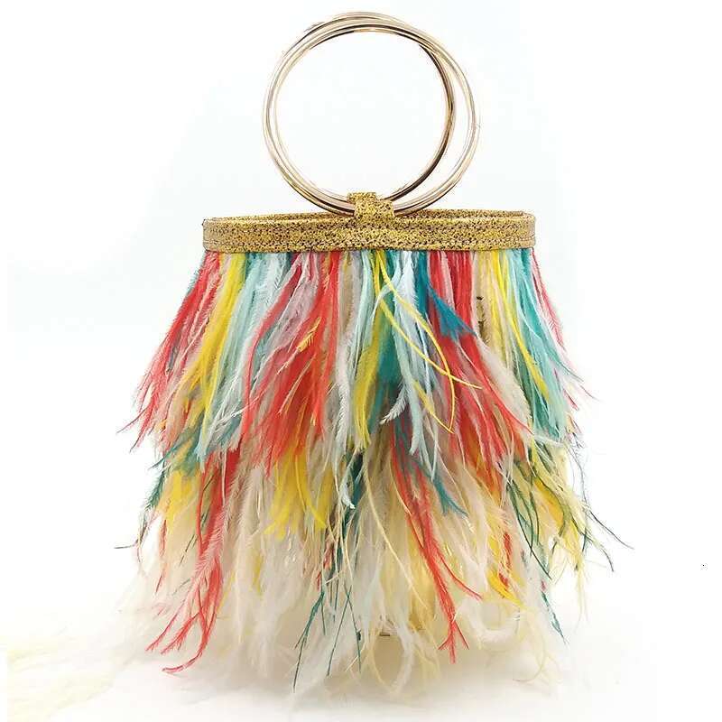 Real Ostrich Feathers bucket bag Handbag Evening Bags Women's Pink Green Dia Clutch Party Messenger Bag For Ladies
