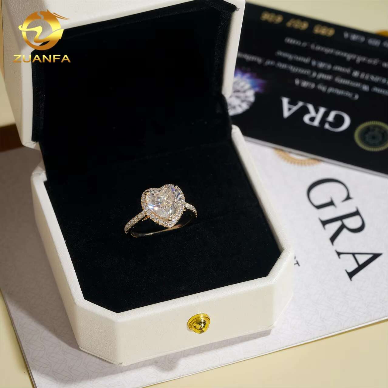 Pass Diamond Tester Hot Selling 3ct Rings 14k Gold Heart Moissanite Engagement Ring for Women