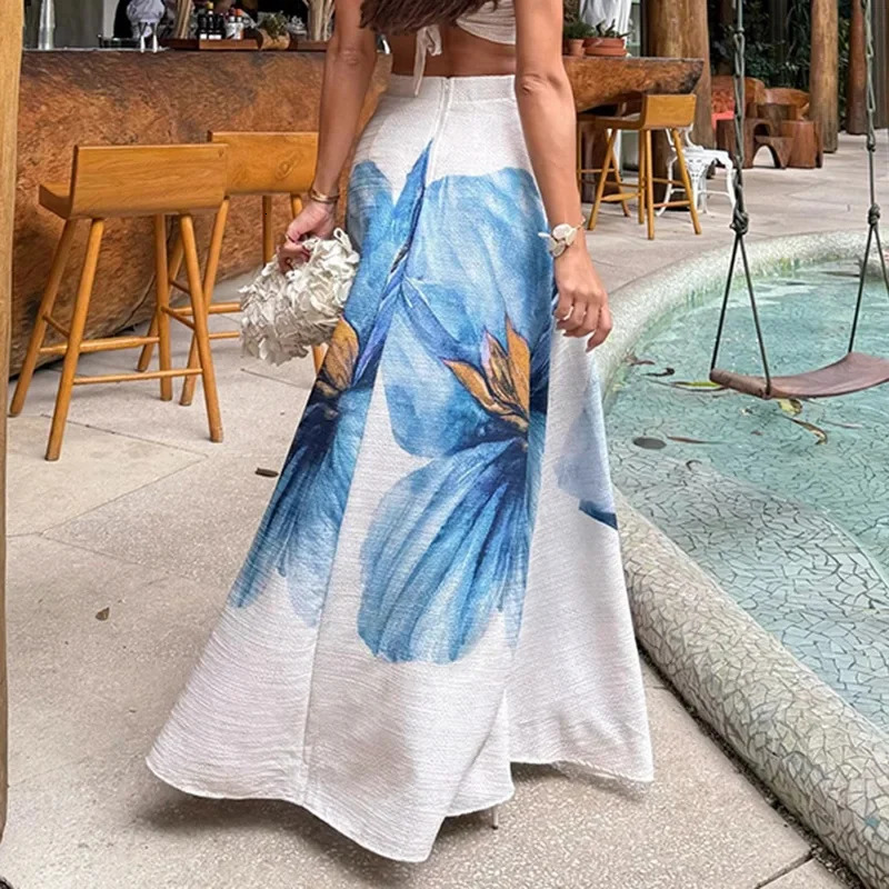 Summer Womens Half Skirt Flower Printed Beach Party Outdoor Camping y2k Street 250514