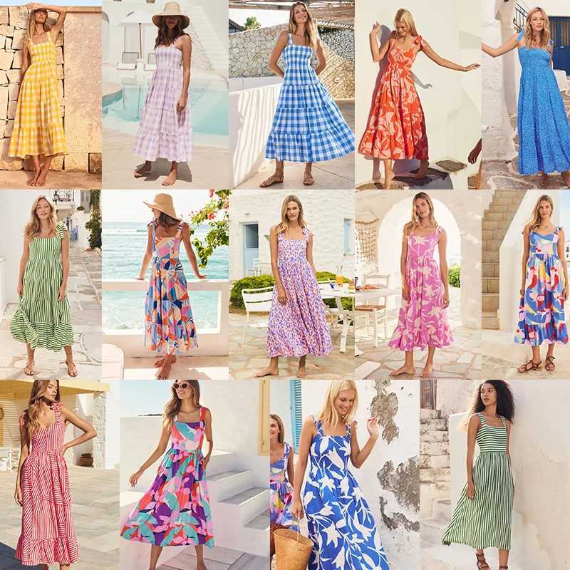 Fashion Bohemian Style Print Beach Dresses For Women Sleeveless Sexy Backless Maxi Sling A-line Dress Casual Party Dresses 2023XJ250514