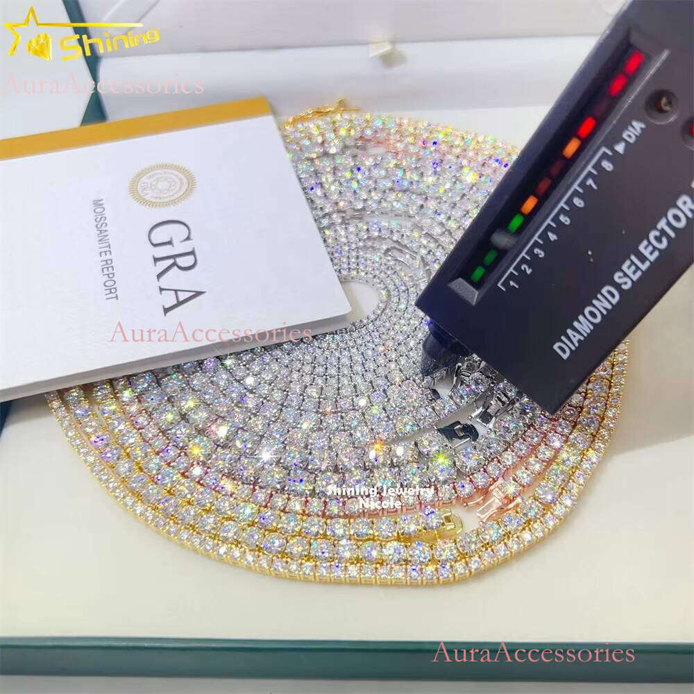 Ready to Ship Wholesale D VVS Dia Necklace Bracelet Sterling Sier Moissanite Tennis Chain