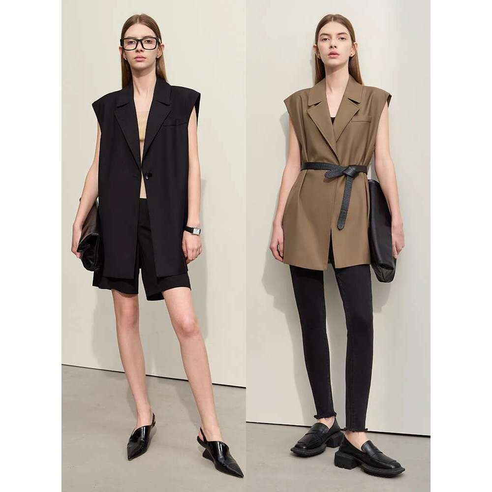 Amii Minimalism Autumn Blazer Vest for Women Loose Casual Sleeveless Notched Slit Jacket Fashion Outwear Female Clothes 12270105