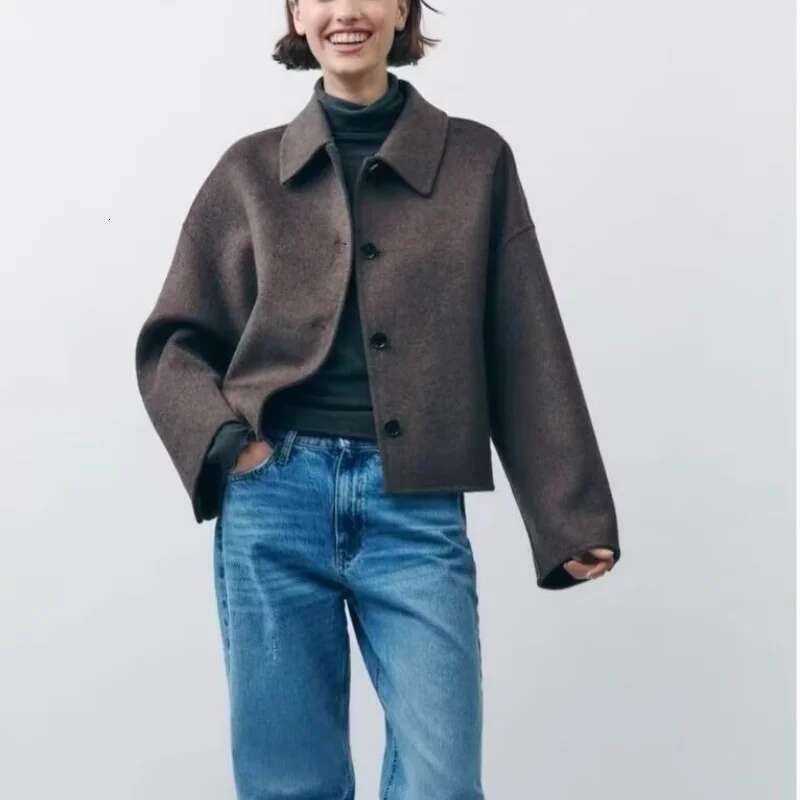 Autumn new fashion versatile simple lapel high-end woolen jacket for women