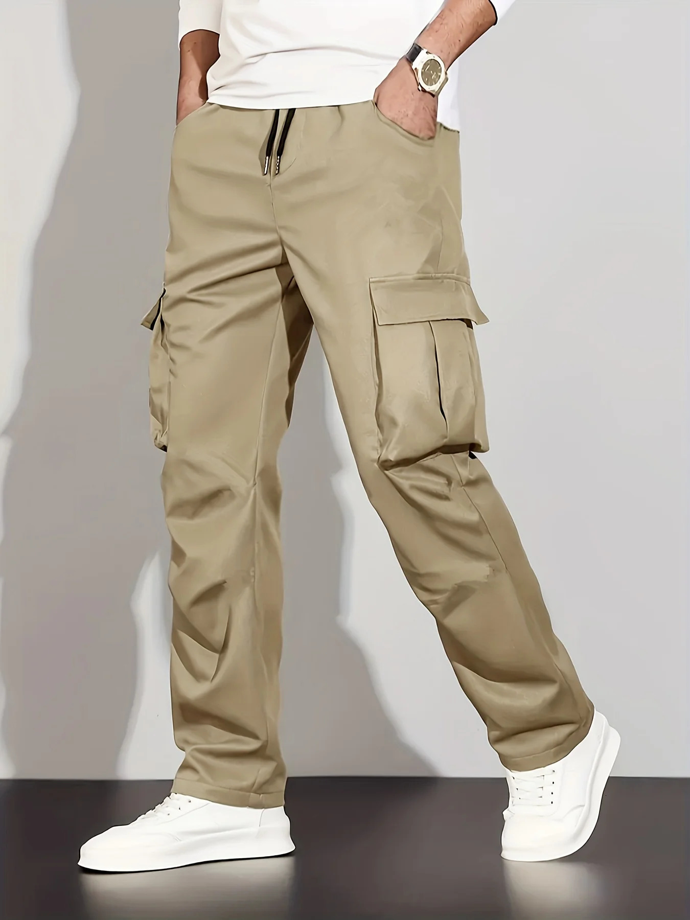 mens workwear pants European and American mens loose straight casual pants mens workwear pocket pants 250513