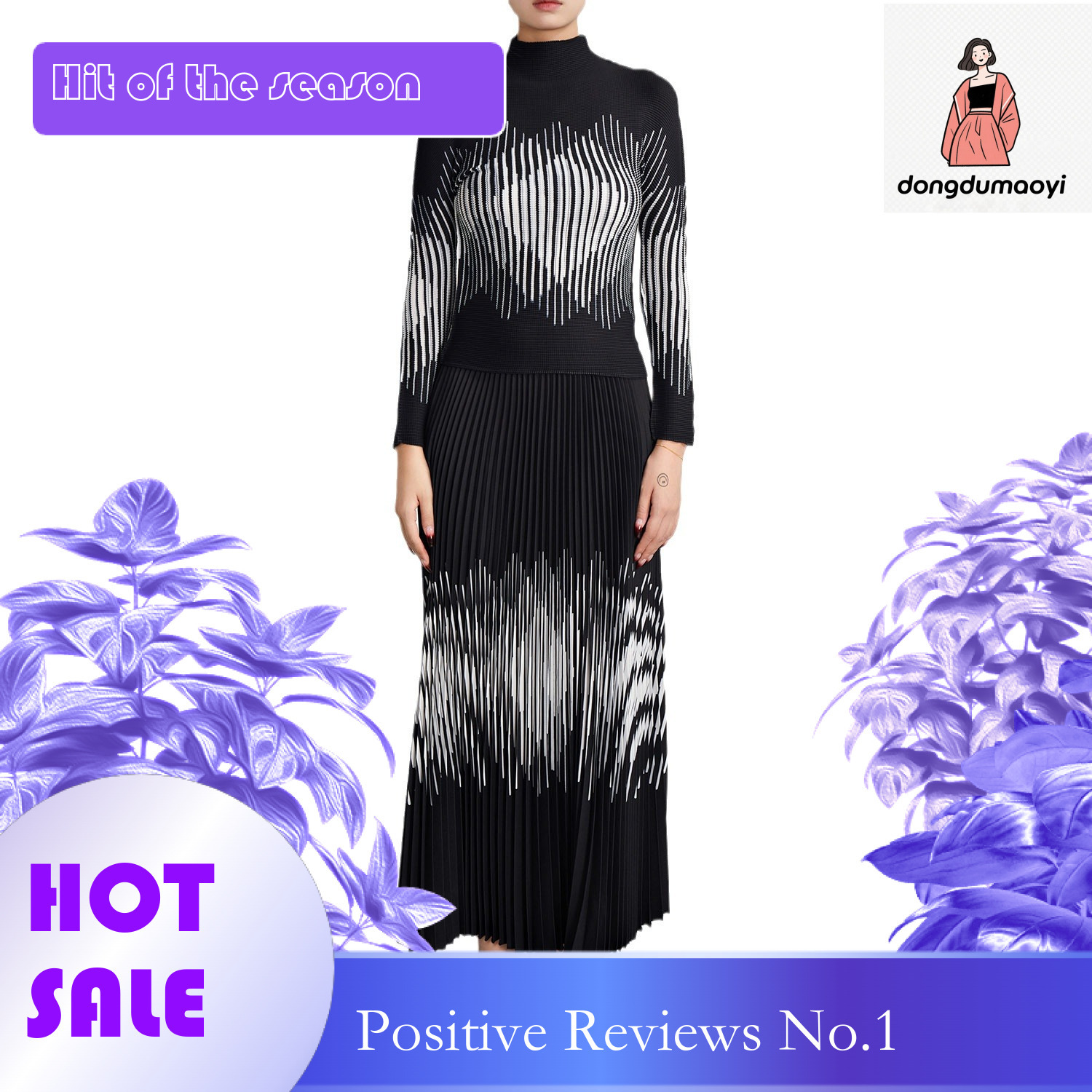 dongdumaoyi New Printed T-shirt Top Elastic Waist Half Skirt Women's Two Piece Set Large Size Looks Thin
