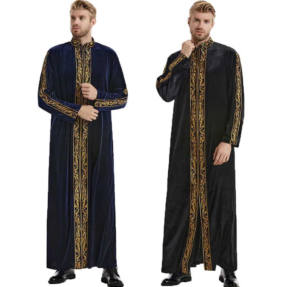 Ramadan Muslim Men Velvet Jubba Thobe Warm Kaftan Islam Clothing Eid Saudi Arabic Robe Thoub Thawb Dubai Abaya Dress Gown Abayas X2505141