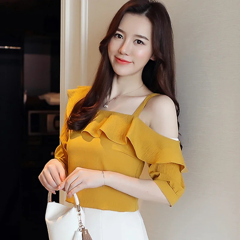 Blusas Mujer De Moda Summer Women Blouses Short Sleeve Chiffon Blouse Off Shoulder Blouse Tops Womens Tops And Blouses B381 250513