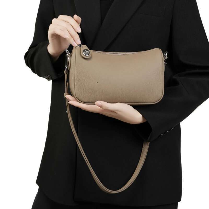 New Genuine Leather Women's Handbag Lady Fashion Versatile Single Shoulder Crossbody Girl's Solid Color Casual Underarm Bags