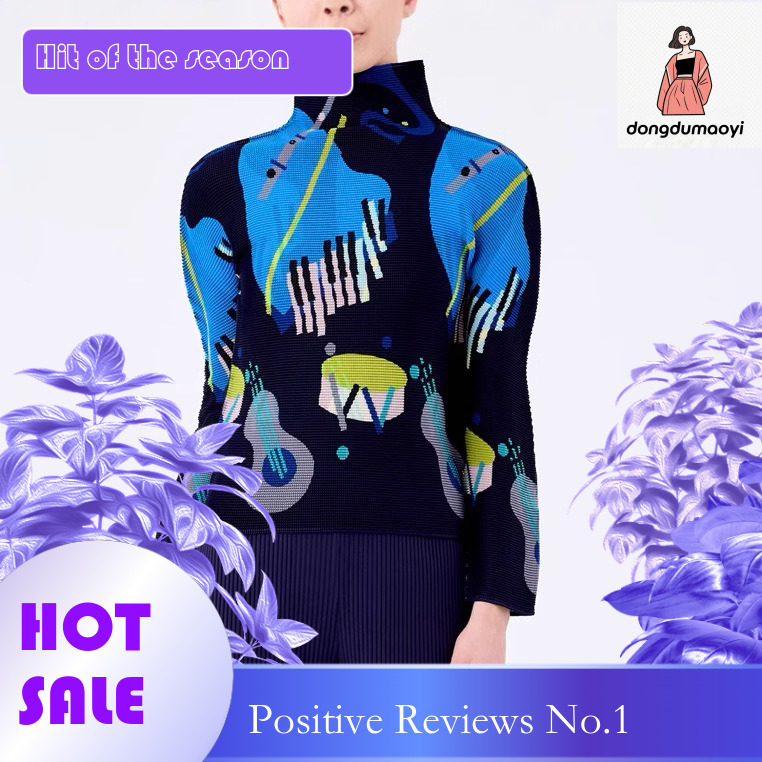 dongdumaoyi Counter pleated T-shirt for women 2024 long sleeved printed new fashion hoodie base shirt