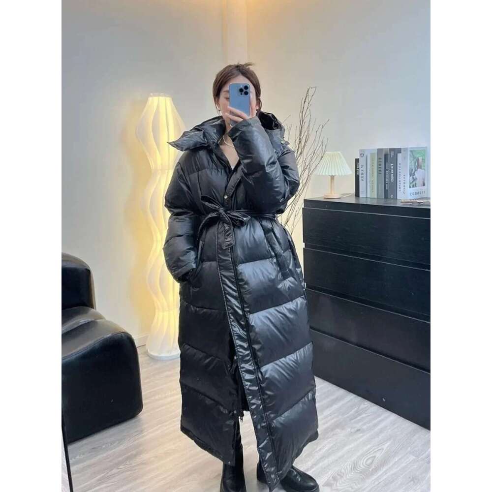 Women's Jacket Women Casual Thick Long Duck Down Puffer Coat Hooded Female Waterproof Parkas With Sashes Outwear