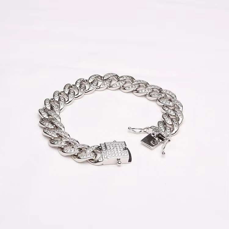 Hip hop jewelry fashion Miami Cuban enters the cold palace cubic zirconia rhinestone pure sier bracelet