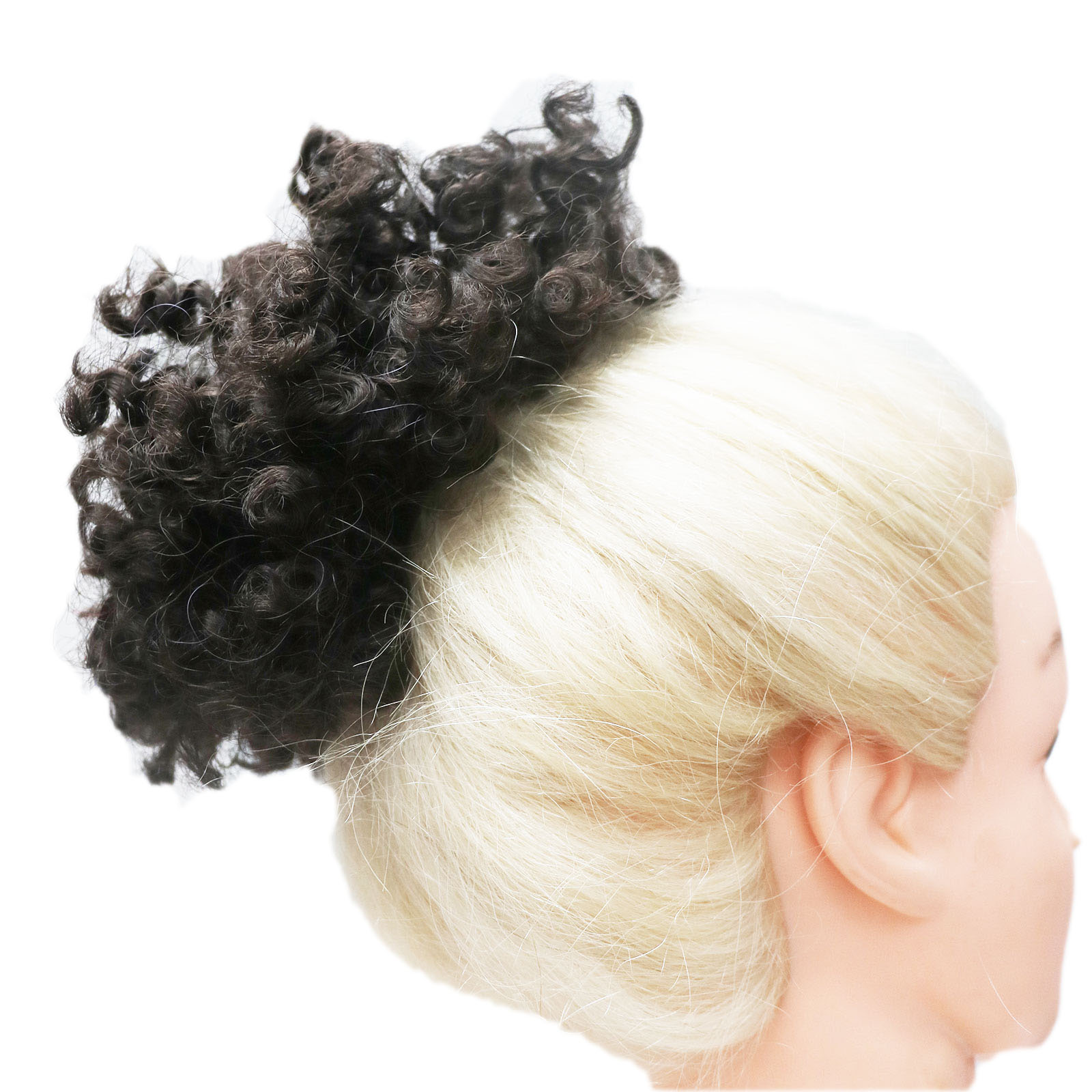 Pure Color Afro Puff Drawstring Ponytail Bun with Bangs-Heat Resistant Synthetic Kinky Curly Ponytail Updo Hair Extensions with Two Clips, Curly Women