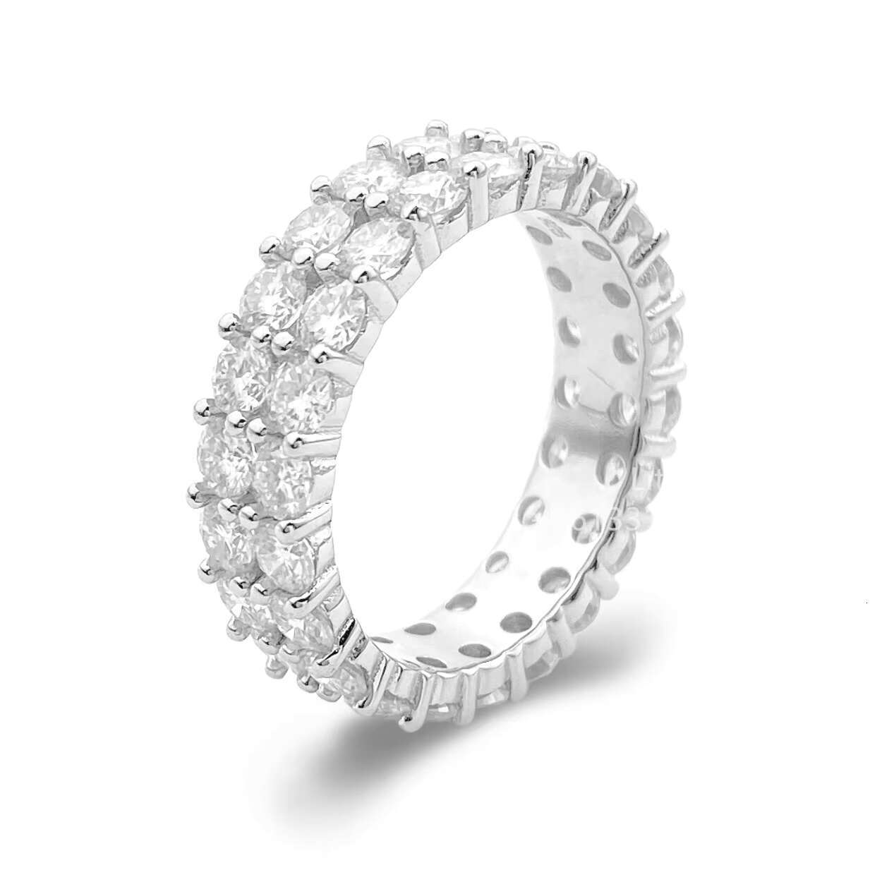 14k Gold Plated Brilliant Sparkle Moissanite Round Shape 3mm Two Rows Tennis Silver GRA Certified Moissanite Ring Men