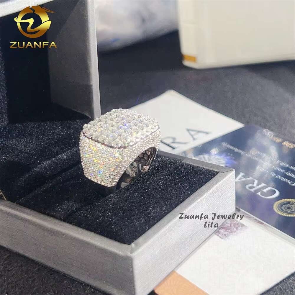 Fine Jewelry Hip Hop Luxury Champion Silver Iced Out Princess Cut VVS Moissanite Diamond Ring