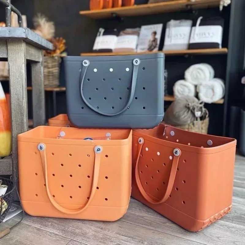 XL Beach Bag EVA Rubber Waterproof Travel Picnic Storage Basket Extra Large Women Shopping Handbag Bag Jelly Beach Tote Bag Z250514