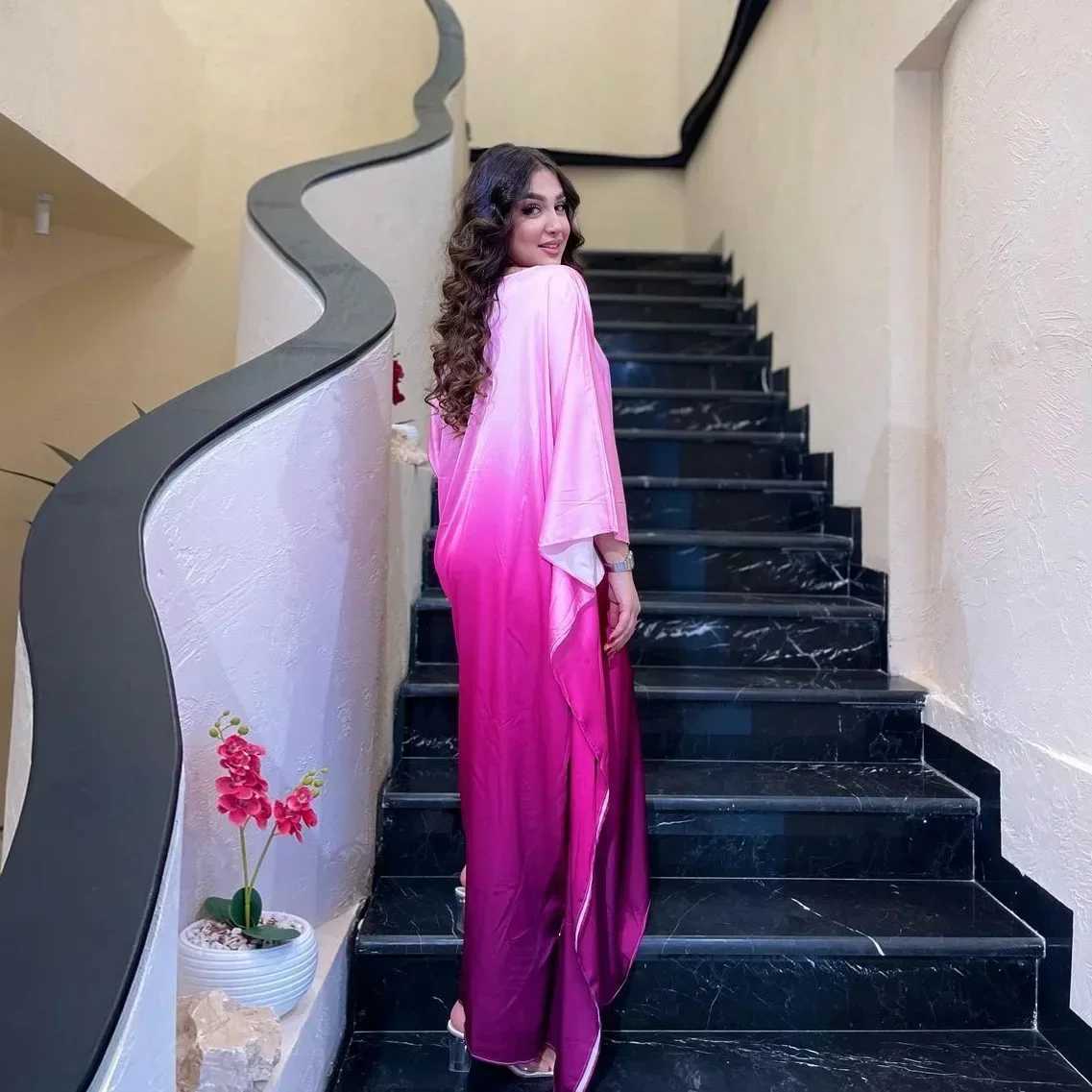 Morocco Party Satin Bat Slve Muslim Women Abaya Maxi Dress Dubai Turkey Kaftan Arab Gown Loose Islamic Vestidos Jalabiya Robe X250514