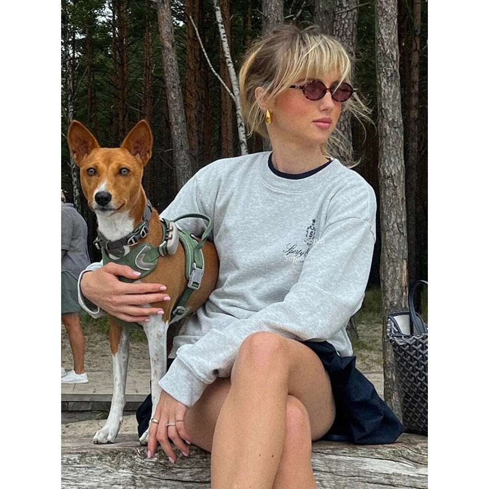 York Letter Graphic Print Sweatshirt Women O-Neck Long Sleeve Sporty Pullover Top Autumn New Vintage Casual Sweatshirts 2024 Designer