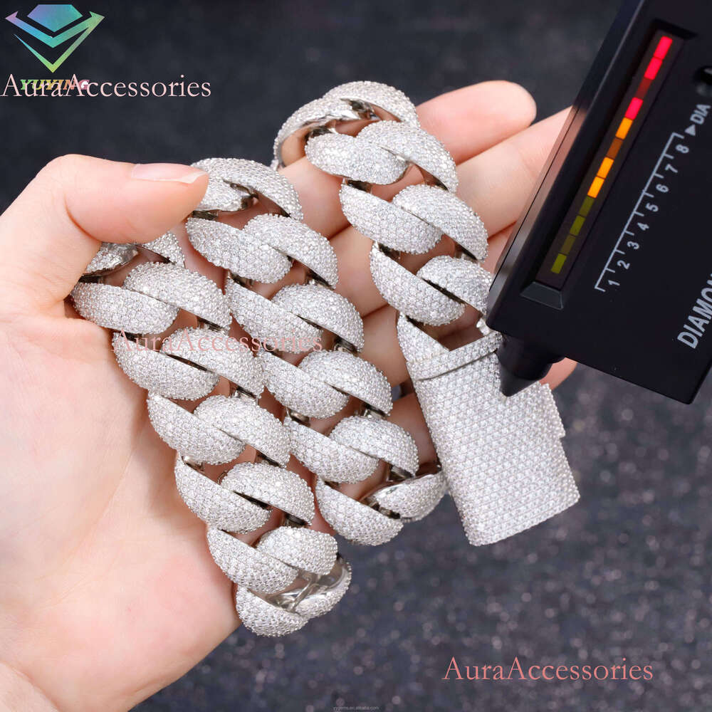Hip Hop 20mm 5 Rows Dias Iced Out Moissanite S Sier Miami Cuban Link Chain Necklace Men With GRA Certificate