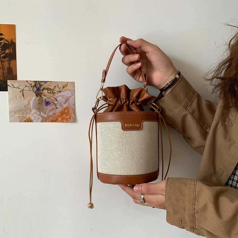 Vintage Cylinder Shoder Bag Drstring Bucket Leather Crossbody Bags Z250514