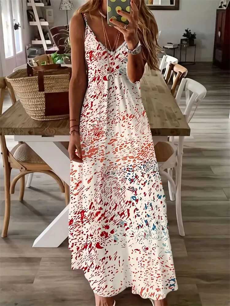 New Summer Sleeveless Halter Dresses Women Sexy Spaghetti Straps Tie-Dye Printed Dresses 2024 Hawaii Vacation Beach Long DressesXJ250514