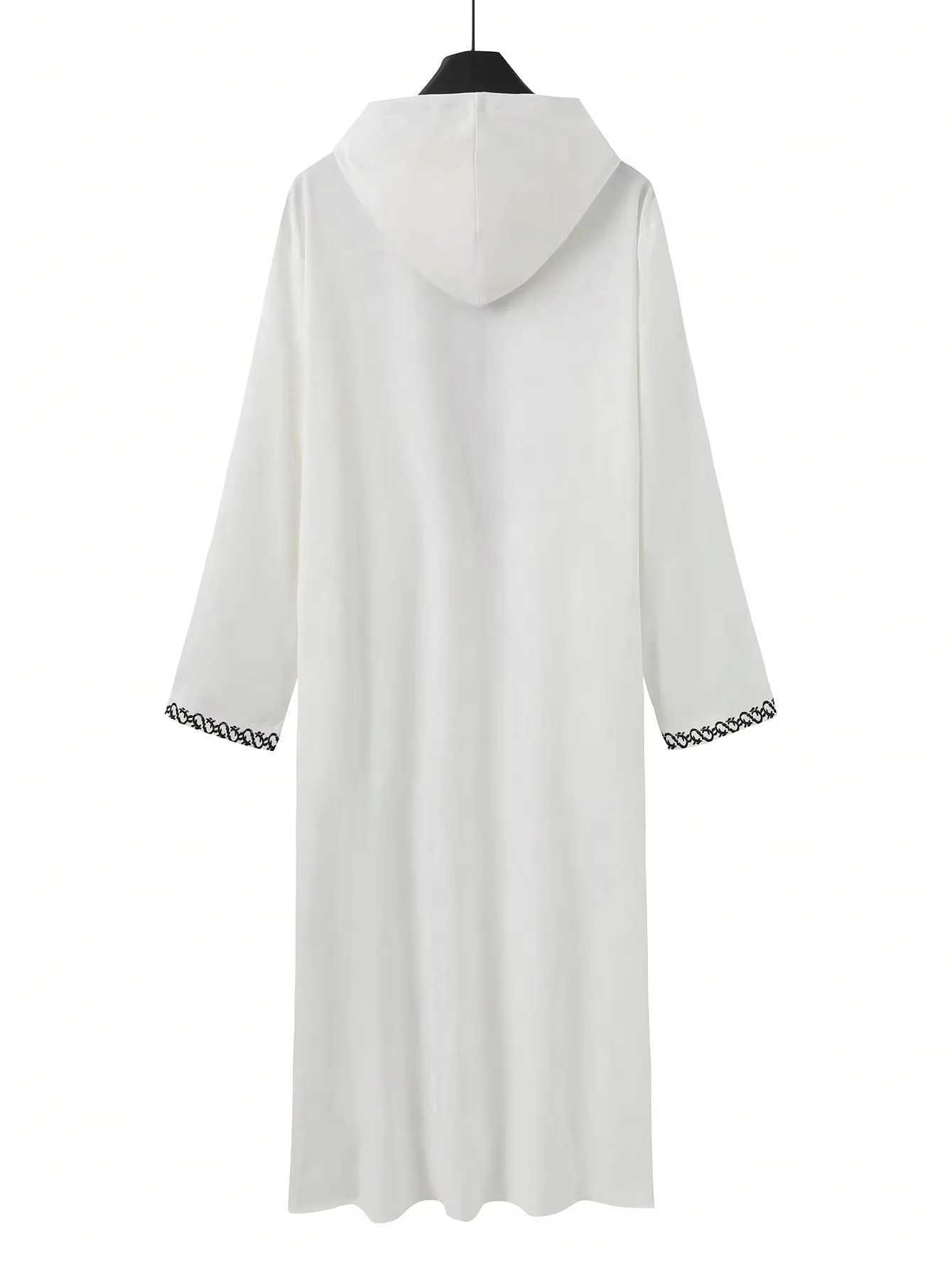 Mens hooded robe Abaya luxurious embroidery with side pockets traditional Muslim mens Moroccan style clothing X250514