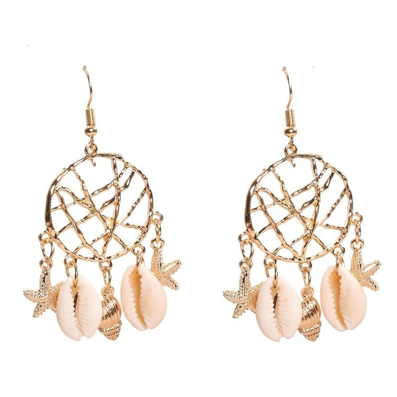 Hot selling fashion shell conch starfish dream catcher net jewelry style summer earrings for women