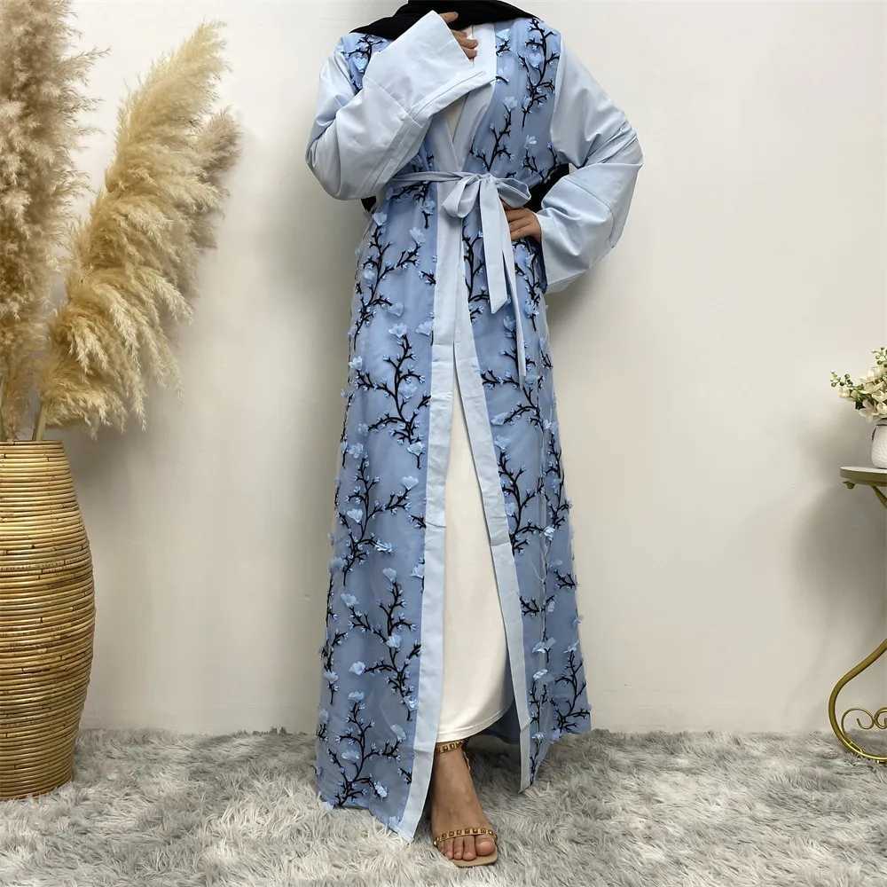 Flower Open Abaya Dubai Turkey Kaftan Women Muslim Embroidery Maxi Dress Eid Fashion Jalabiya Islamic Robe Ramadan Caftan Kimono X250514