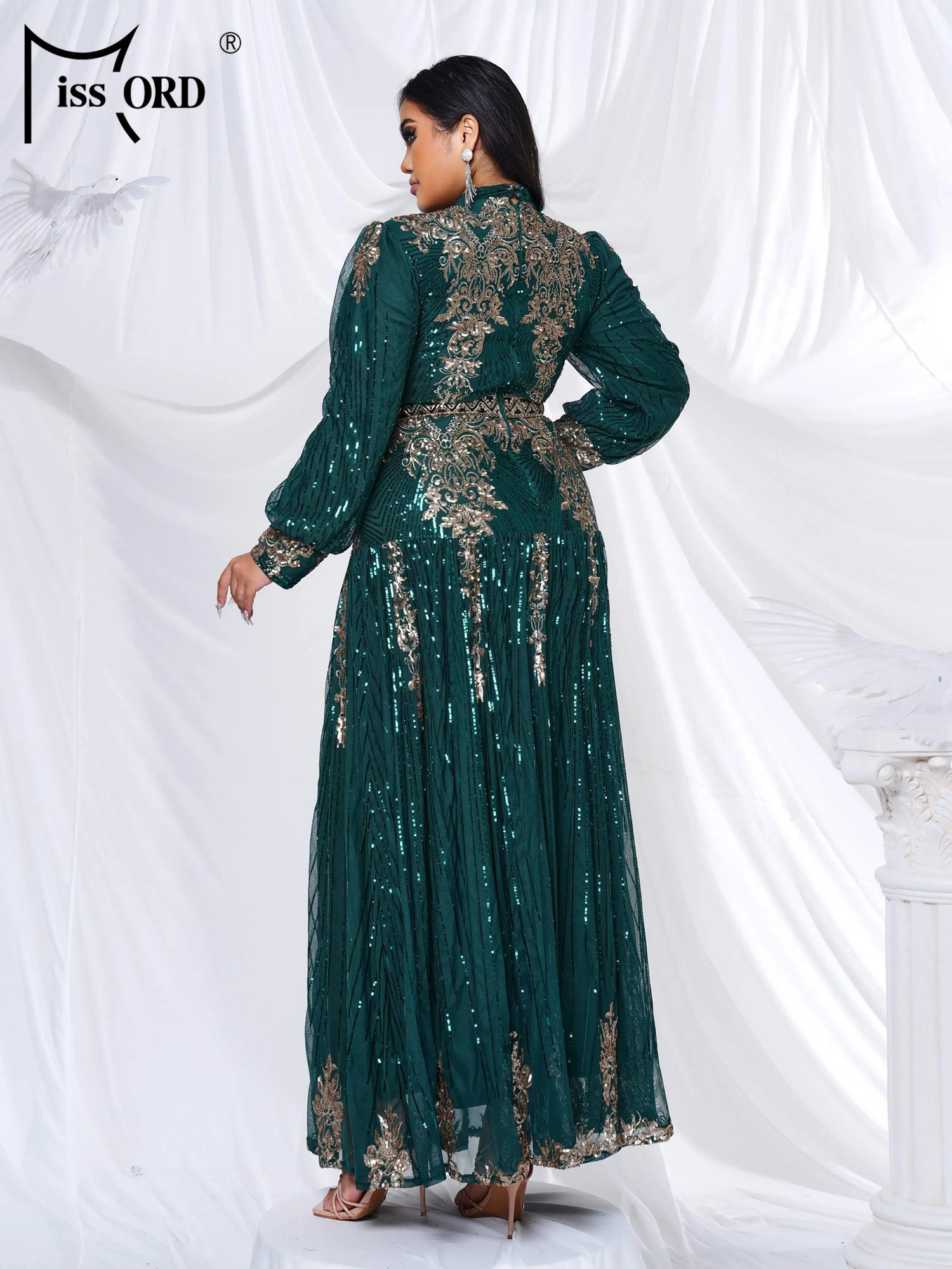 Missord Plus Size Geometric Sequin Green High Neck A Line Evening Large Formal Occasion Dresses 250506