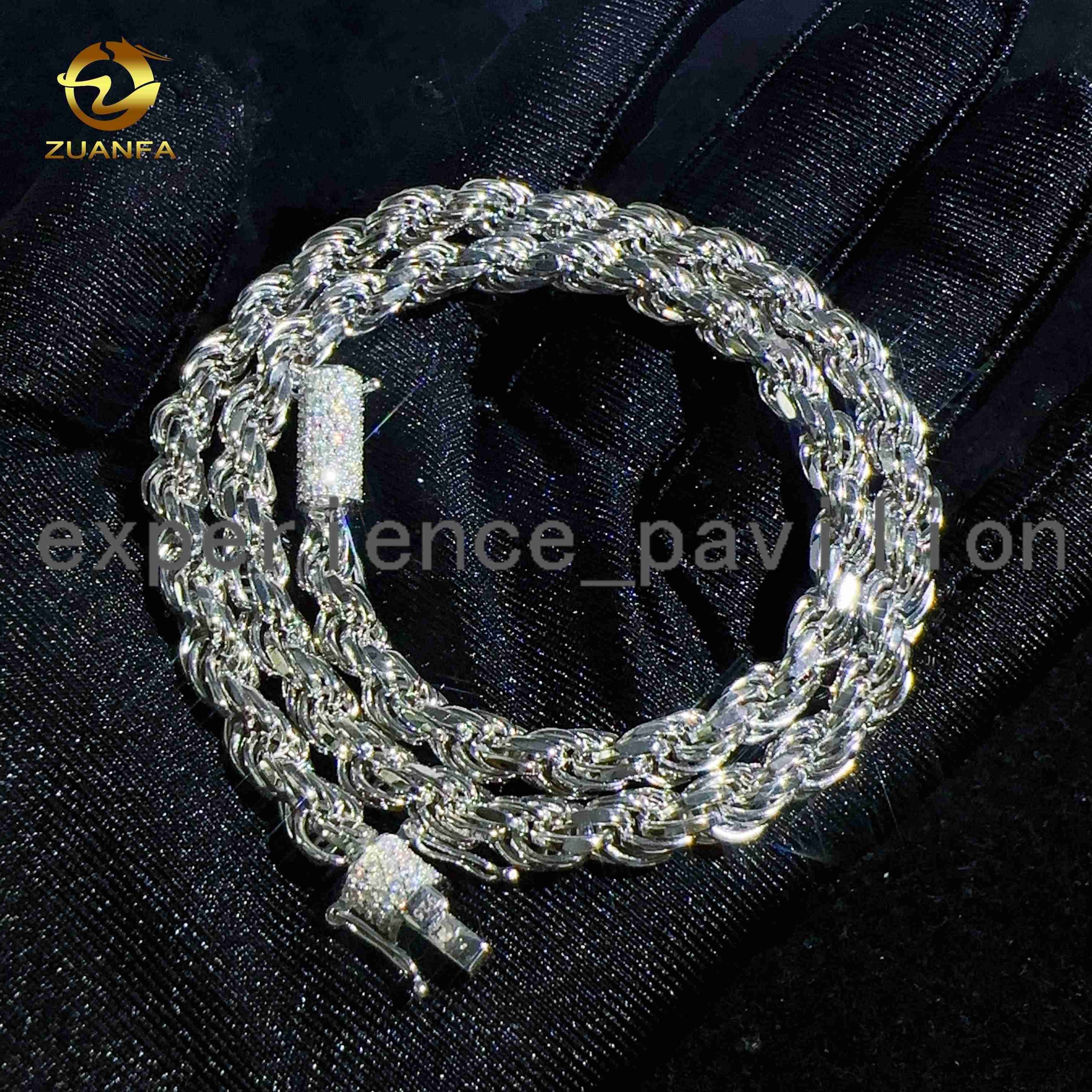Fashion Hip Hop 6mm 925 Sterling Silver Necklace With Moissanite Clasp Iced Out Rope Chains for Men women