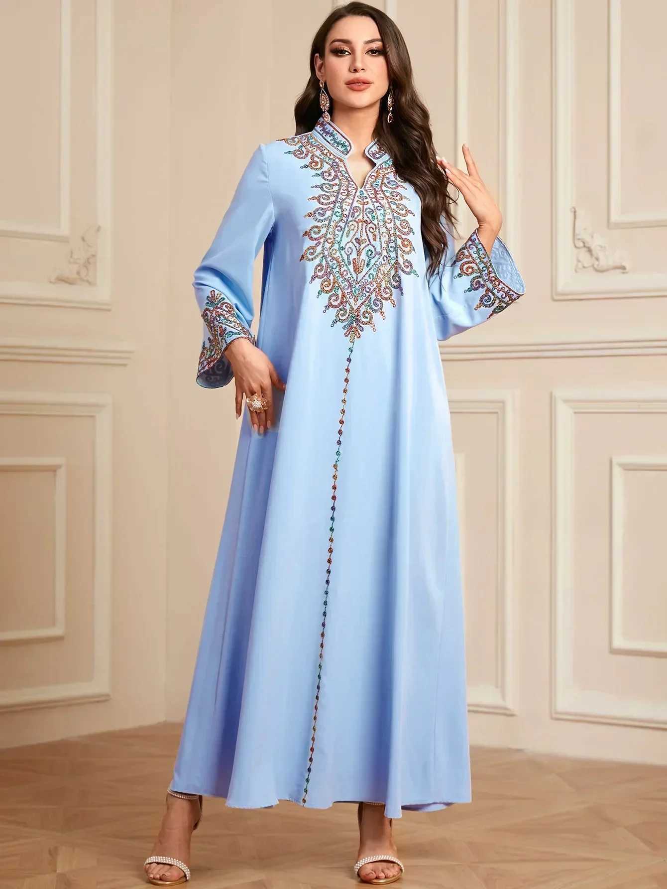 Embroidered Abayas for Women Muslim Evening Eid Party Dress Kaftan Dubai Turkey Robe Arabic Islam Jalabiya Caftan Marocain Femme X250514